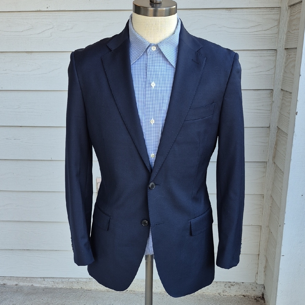 THESE GLORY DAYS Bespoke Solid Dark Navy Wool Blend Sz 40 R Mens Sport Coat‎